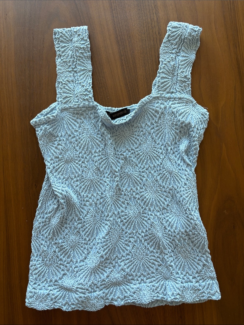 Textured Pale Blue Tank Camisole with Wide Straps